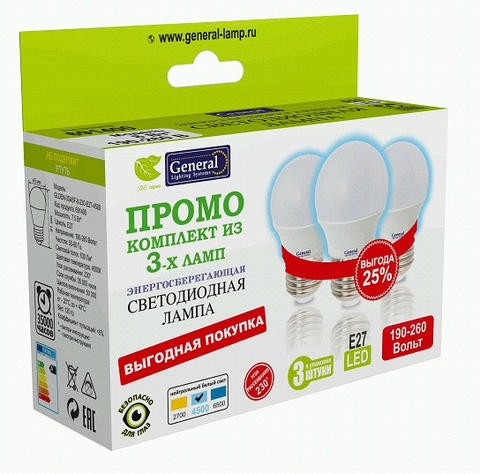Изображение Лампа светодиодная Е27 14W 4500К 230 V (3шт)