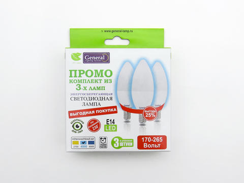 Изображение Лампа светодиодная Е14 7W 6500К 230 V (3 шт)